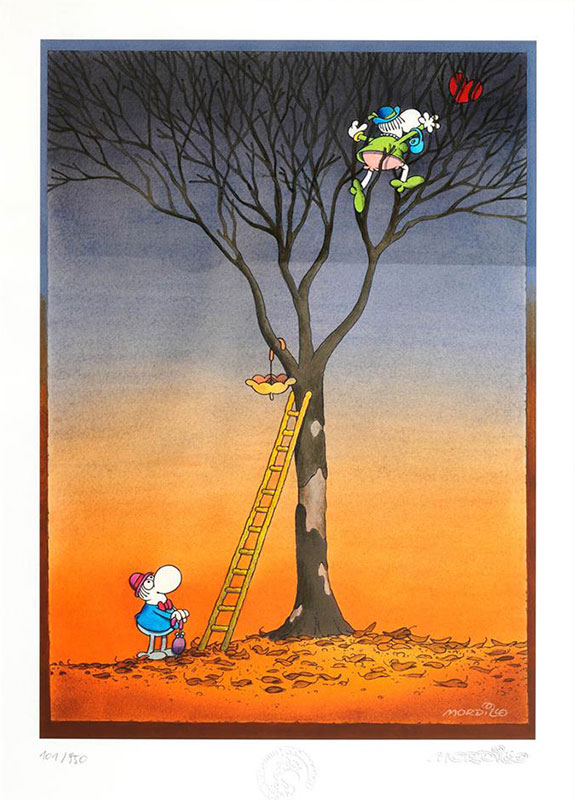 Mordillo, Guillermo - HEART  IN THE TREE - original PIGMENTGRAFIK