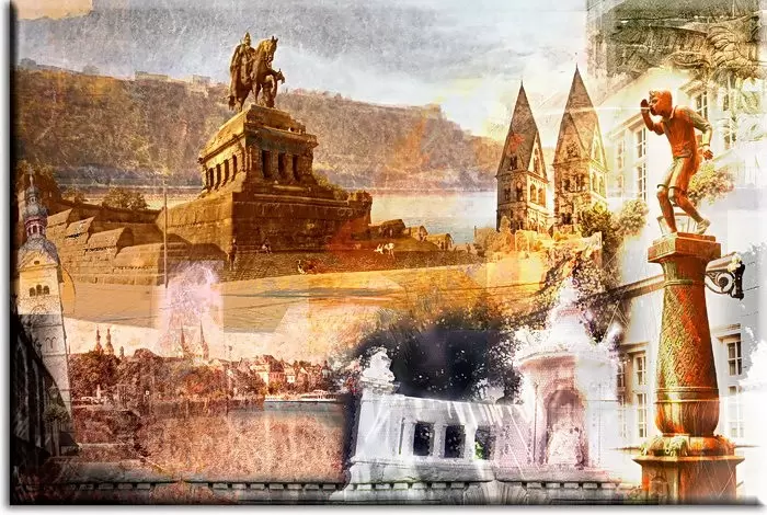 Koblenz-Collage Sepia als Leinwandbild-20 x 30 cm