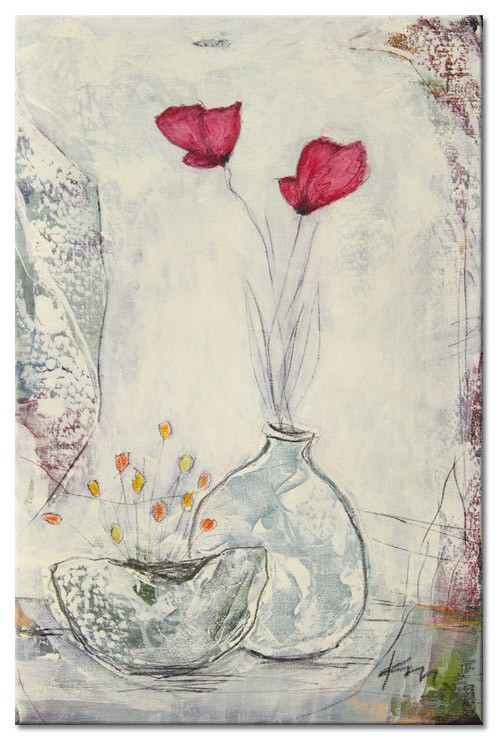 Karin Melé - Pavot Rose - Original handgemalte Mischtechnik -20 x 30 cm
