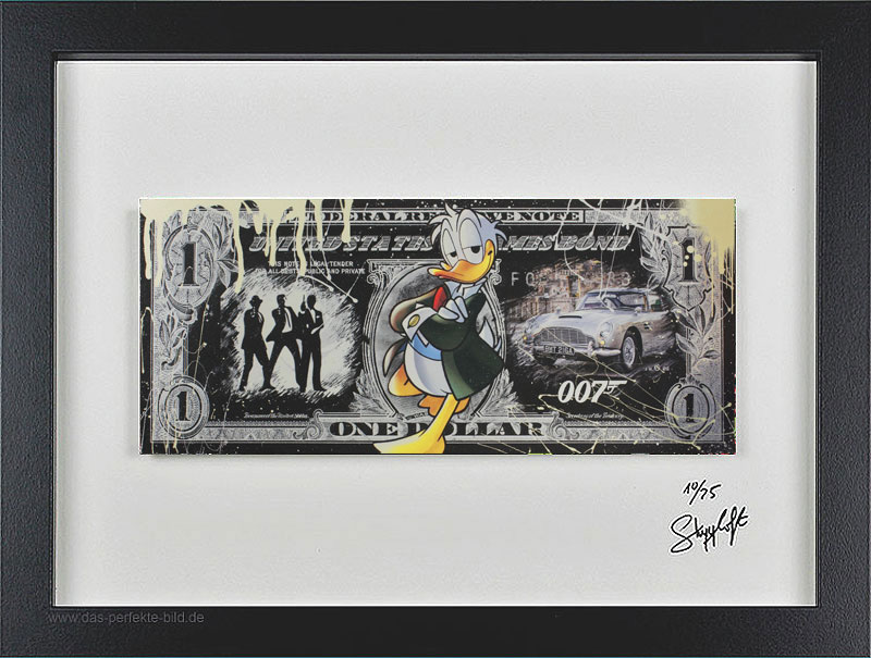 SKYYLOFT - James Bond II Dollar - Bild mit Museumsglas und Bilderrahmen 