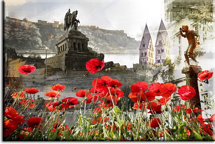 Koblenz Collage mit Mohnblumen 