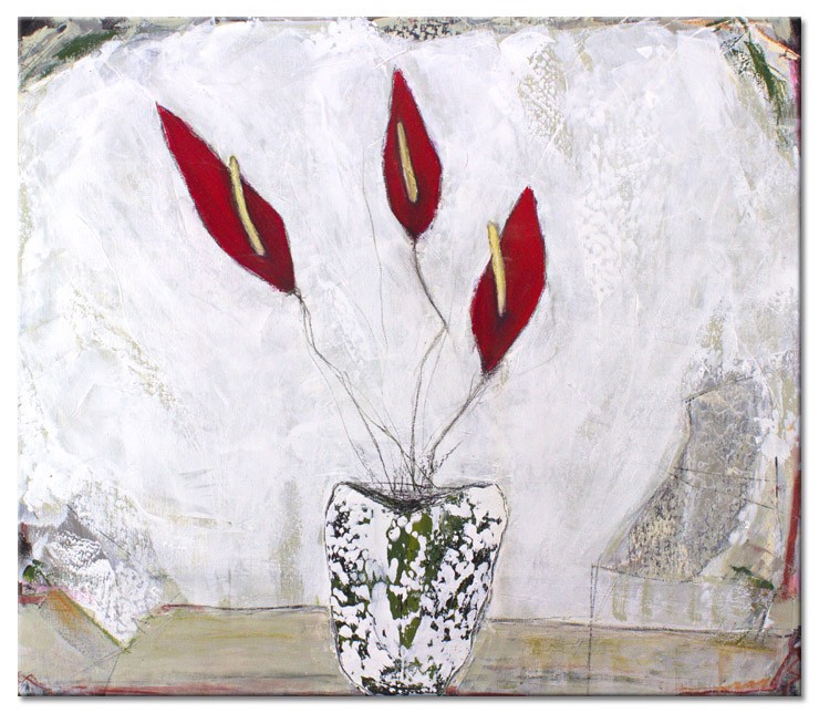 Karin Melé - Kleine Flamingoblume - Original handgemalte Mischtechnik -20 x 20 cm