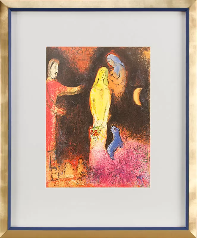 Marc Chagall - DAPHNIS UND CHLOÉ - KLEARISTA KLEIDET UND  KÄMMT CHLOÉ Offsetlithographie im Designrahmen