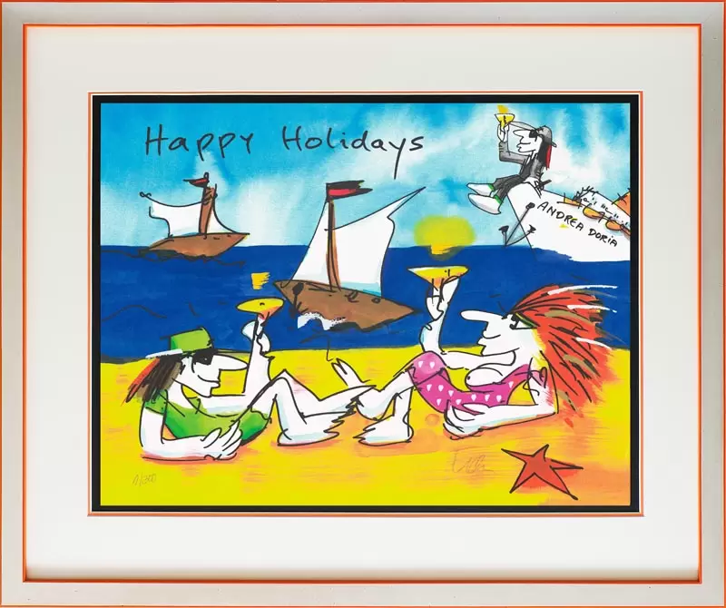 Udo Lindenberg Bilder HAPPY HOLIDAYS - original Grafik handsigniert