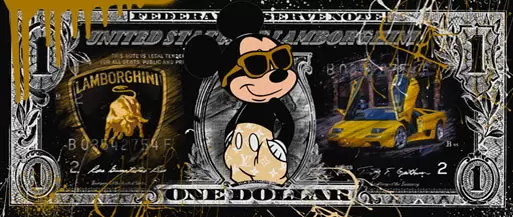 SKYYLOFT - Mickey Maus - Lambo Dollar - Lamborghini Bild mit Museumsglas und Bilderrahmen