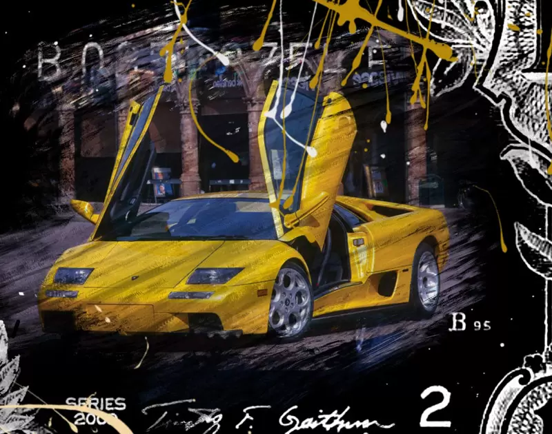 SKYYLOFT - Mickey Maus - Lambo Dollar - Lamborghini Bild mit Museumsglas und Bilderrahmen