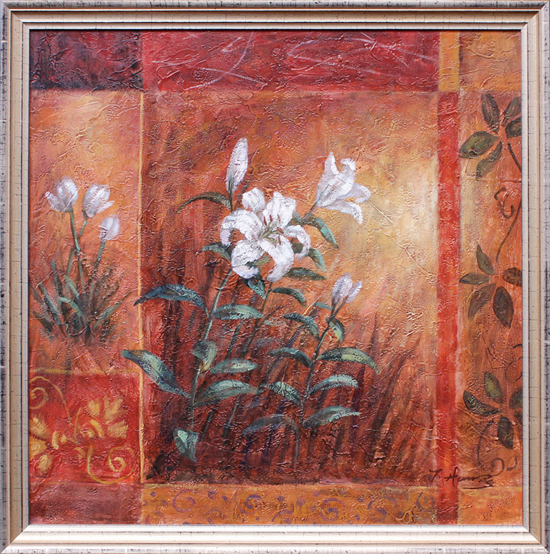 Leinwandbild - White Flowers On Brown - Gemälde gerahmt