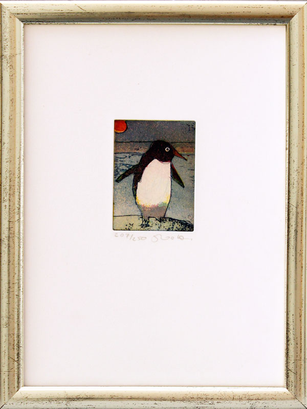 jutta-votteler-kleiner-pinguin-gerahmt-kunst-farbradierung