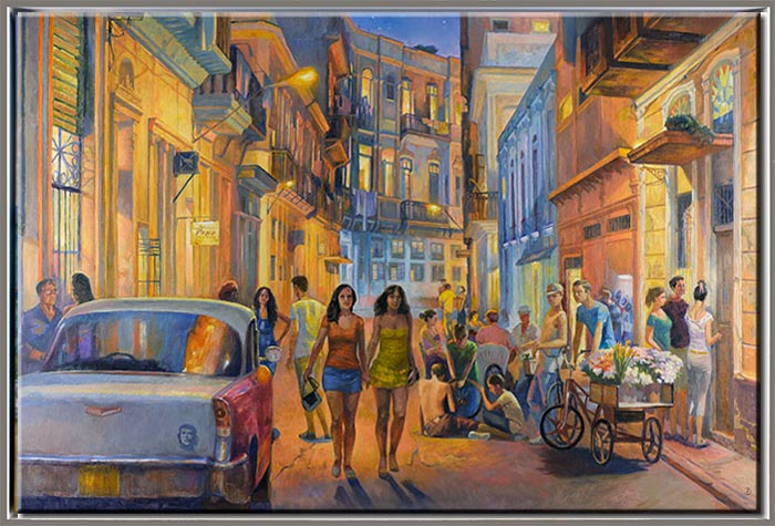 Diego Santos original Gemälde - Noche Cubana Iluminada - handgemalt