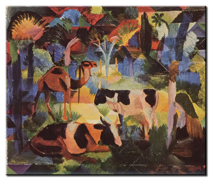August Macke Bilder - Landschaft mit Kühen und Kamel