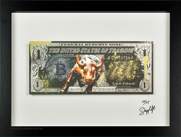 SKYYLOFT - Bitcoin Dollar - Bild mit Museumsglas und Bilderrahmen