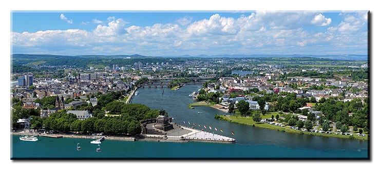 Koblenz - Deutsches Eck Panorama - Leinwandbild-20 x 50 cm