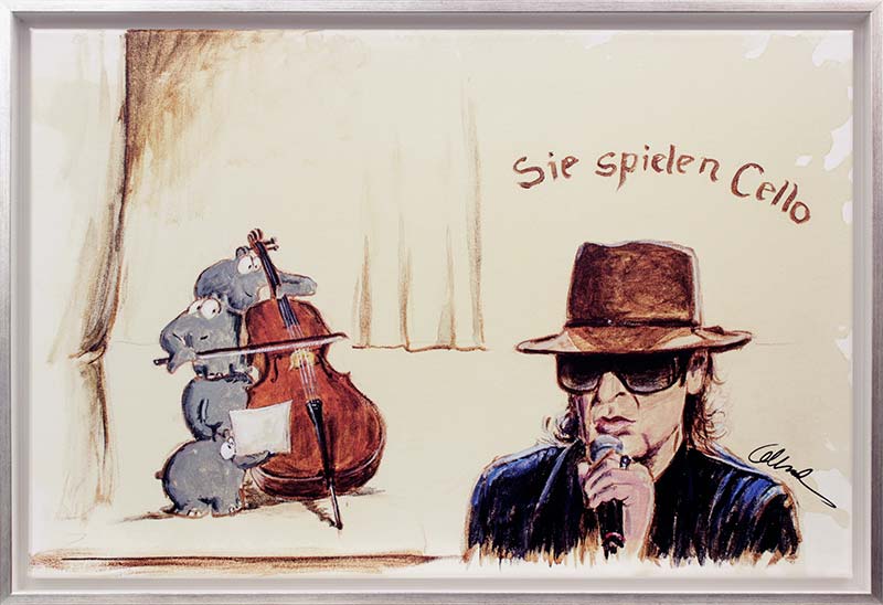 Otto Waalkes - Sie spielen Cello - ORIGINAL PIGMENTGRAFIK AUF LEINWAND