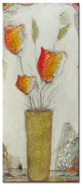 Karin Melé - Les fleurs du jardin I - Original handgemalte Mischtechnik -20 x 50 cm