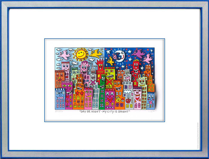 james-rizzi-day-or-night-my-city-is-bright-gerahmt-kunst-3d