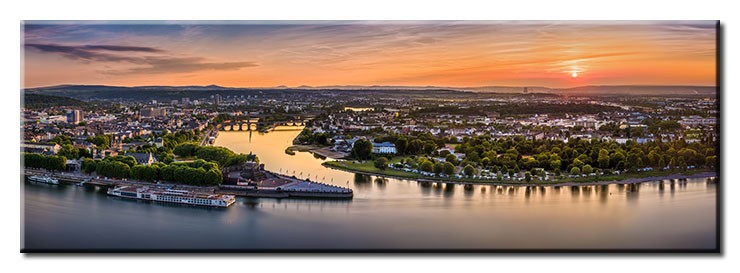 Koblenz Abendstimmung Panorama 1 - Leinwandbild-20 x 60 cm