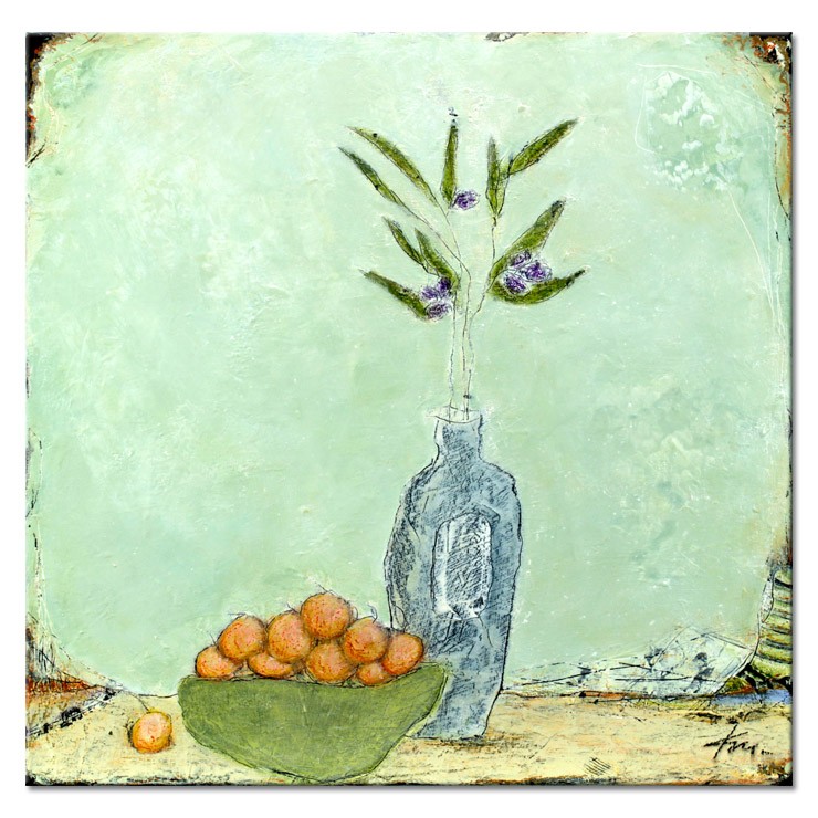 Karin Melé - Fruits et olives - Original handgemalte Mischtechnik -20 x 20 cm