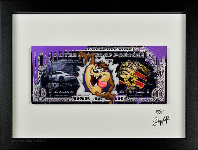 SKYYLOFT - Porsche Tasmanischer Teufel Dollar - Bild mit Museumsglas und Bilderrahmen 