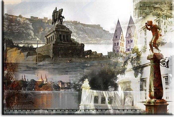 Koblenz Bild - Sehenswuerdigkeiten Collage In Blau Von A. Baecker